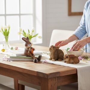 Hobby Lobby Brown Rabbit Figurine 3 Pc. Set Holiday/Easter/Spring Decor NWT